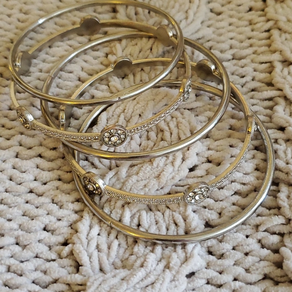 Silver rhinestone & solid bracelets - Picture 2 of 2
